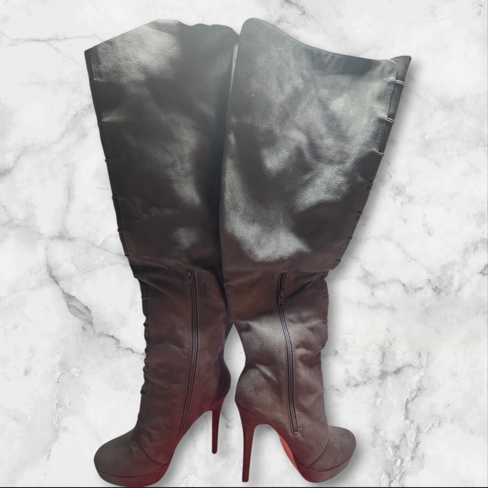 Addilyn, Over-the-Knee Stiletto Heel Dark Grey Boots - Picture 11 of 11